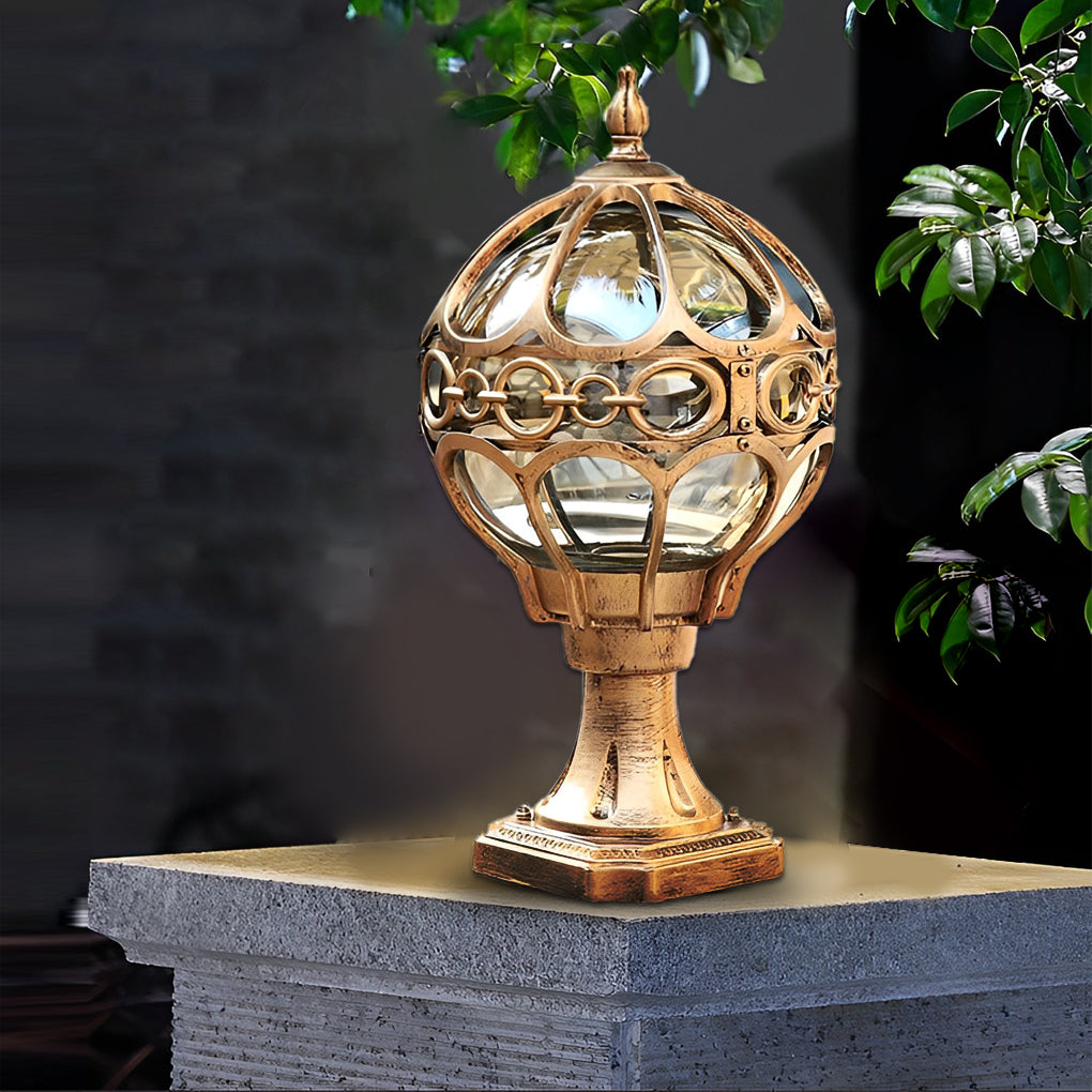 Black Aluminum Round Ball Fence Post Light Waterproof Outdoor Garden Pillar Lamp