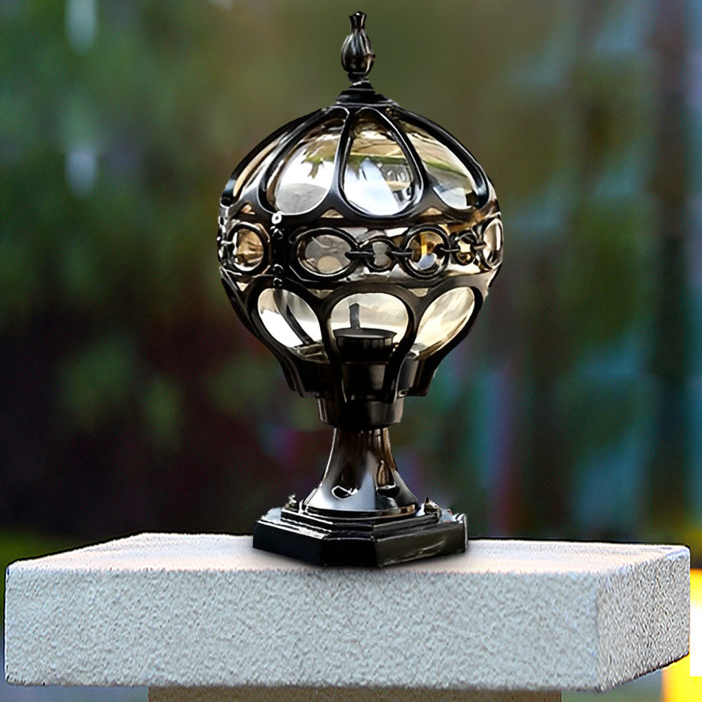 Black Aluminum Round Ball Fence Post Light Waterproof Outdoor Garden Pillar Lamp