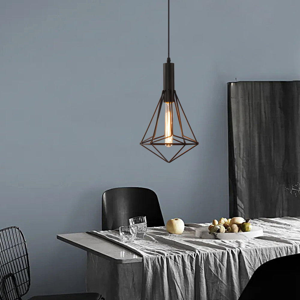 Black Geometric Iron Cage Pendant Light Industrial Retro Style Chandelier