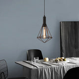 Black Geometric Iron Cage Pendant Light Industrial Retro Style Chandelier
