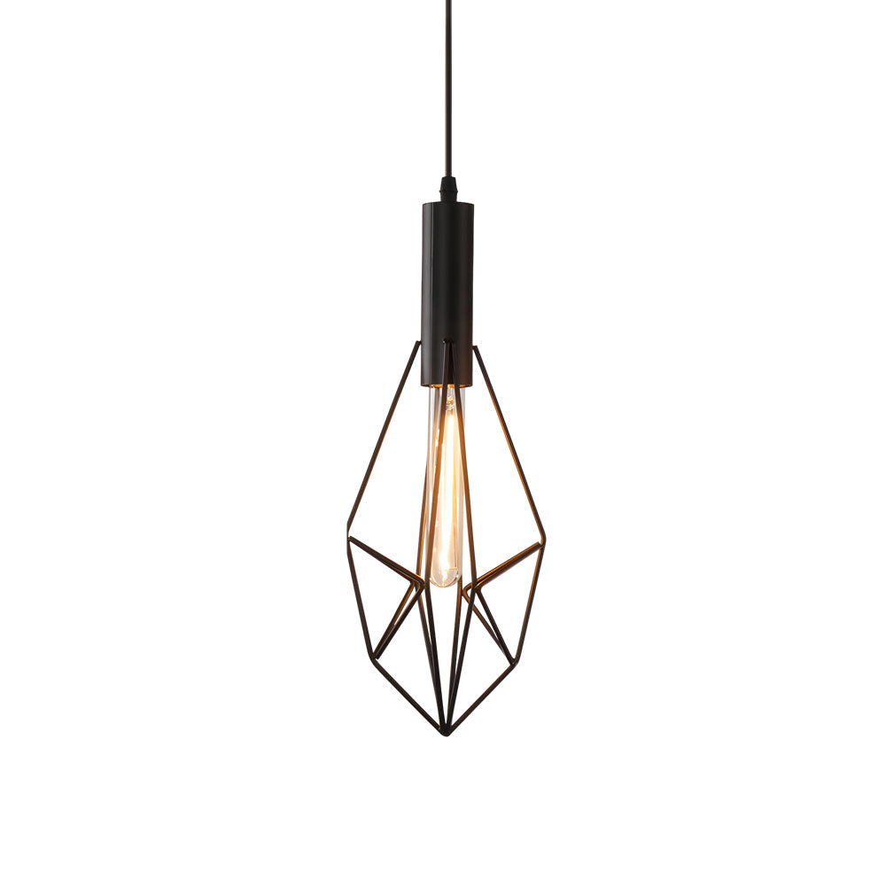Black Geometric Iron Cage Pendant Light Industrial Retro Style Chandelier