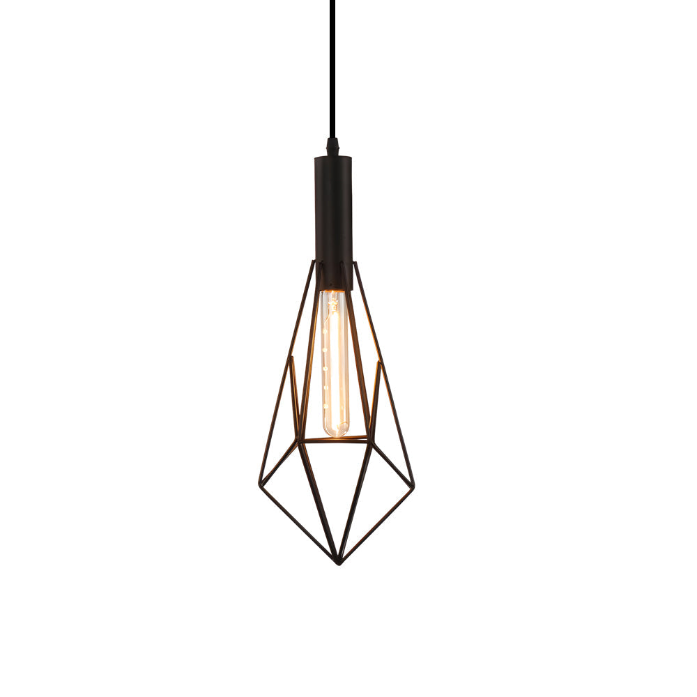Black Geometric Iron Cage Pendant Light Industrial Retro Style Chandelier