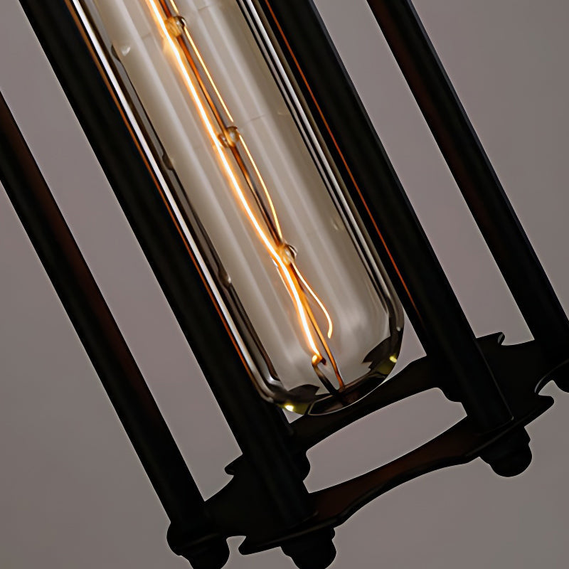 Black Iron Flute Retro Industrial Style Hanging Light Fixture with Tungsten Filament Bulb