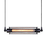 Black Iron Flute Retro Industrial Style Hanging Light Fixture with Tungsten Filament Bulb