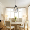 Black Metal Lantern Cage Chandelier Retro Industrial Pendant Light with Push Button Switch and US Plug