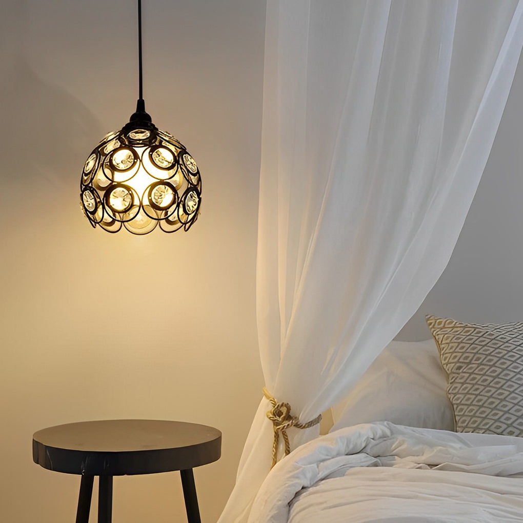 Black Metal Lantern Cage Chandelier Retro Industrial Pendant Light with Push Button Switch and US Plug