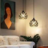 Black Metal Lantern Cage Chandelier Retro Industrial Pendant Light with Push Button Switch and US Plug
