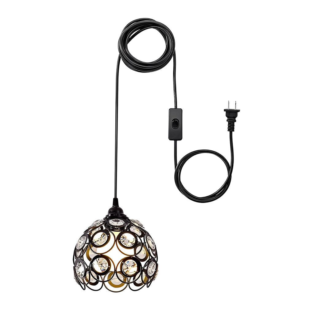 Black Metal Lantern Cage Chandelier Retro Industrial Pendant Light with Push Button Switch and US Plug