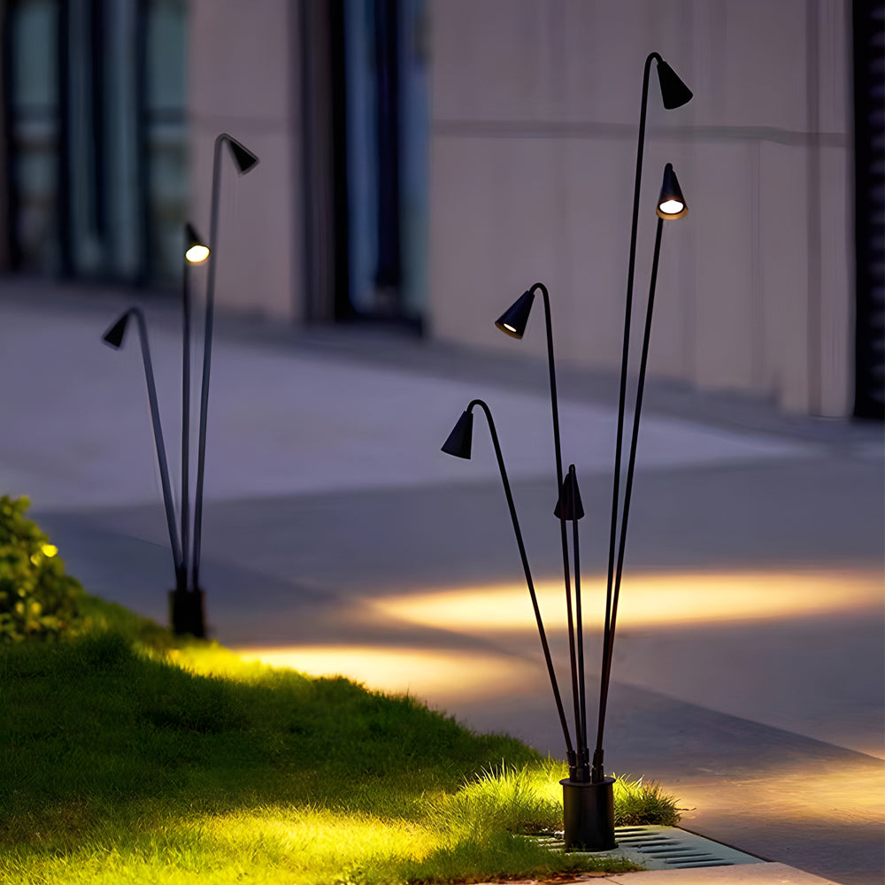 Black Multi Head Industrial LED Floor Lamp with Rotating Arc Downlight for Indoor and Outdoor Use