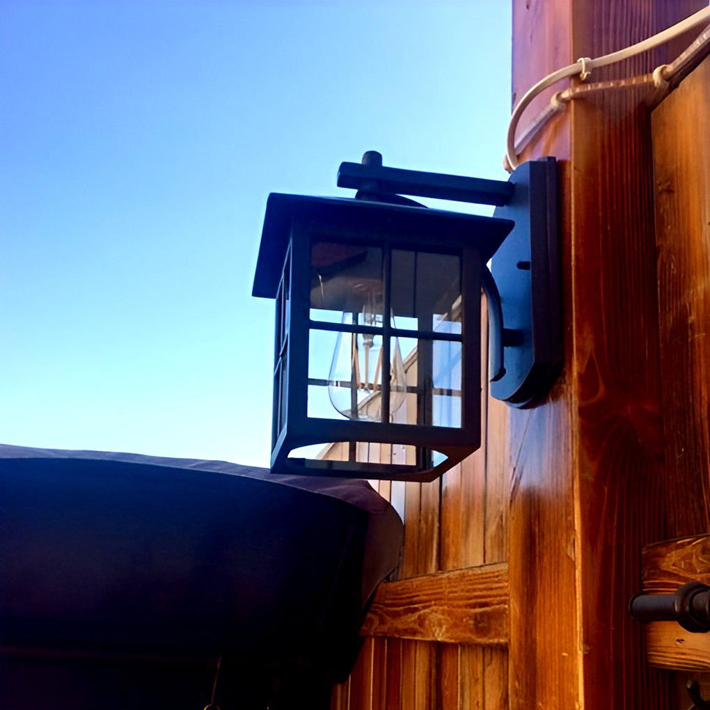 Black Outdoor Lantern Wall Sconce Waterproof Exterior Light with Glass Shade for Porch