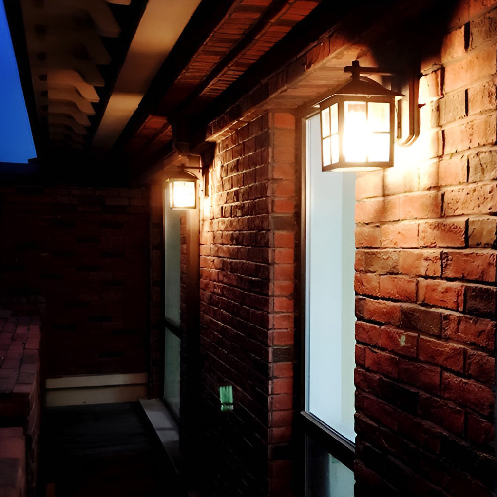 Black Outdoor Lantern Wall Sconce Waterproof Exterior Light with Glass Shade for Porch