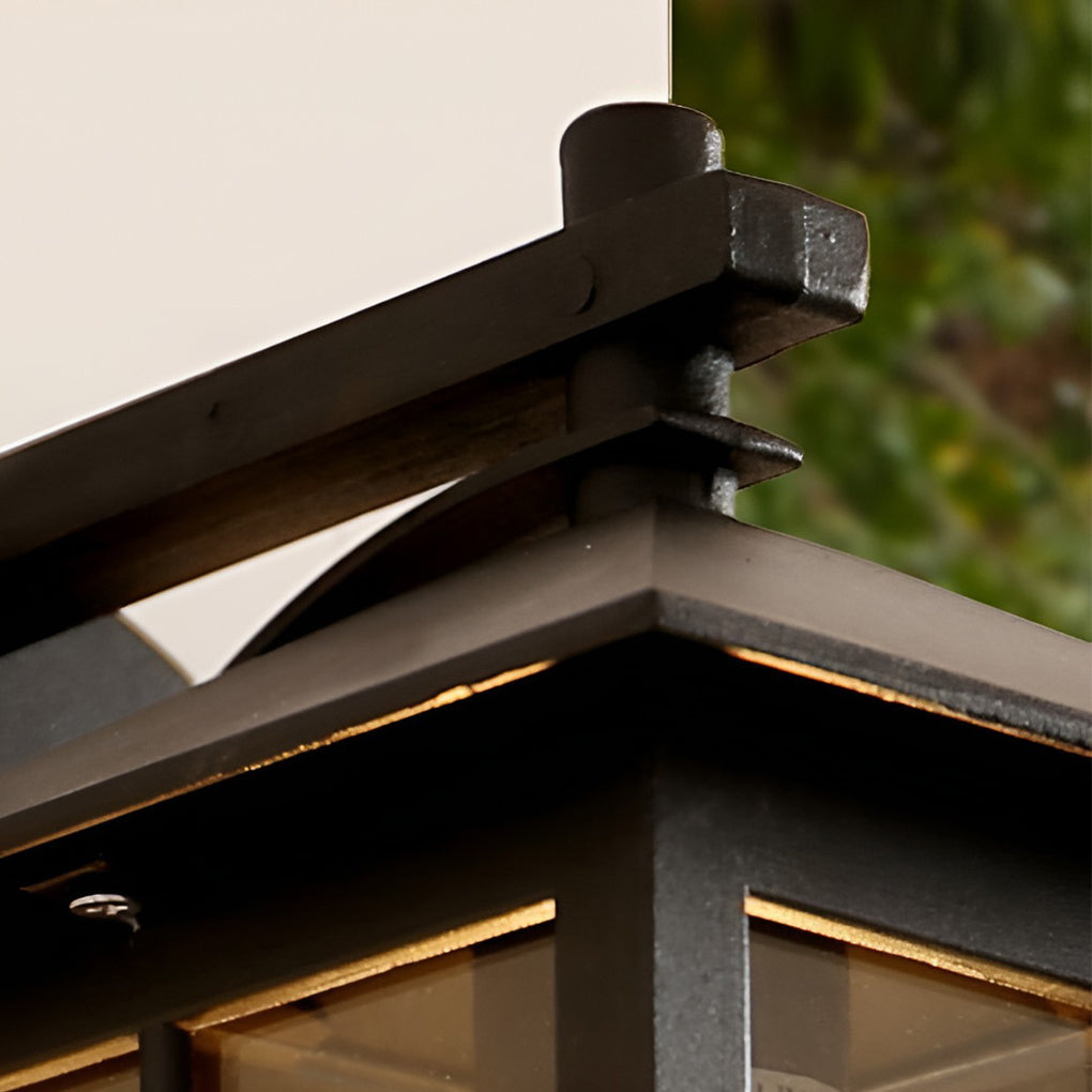 Black Outdoor Lantern Wall Sconce Waterproof Exterior Light with Glass Shade for Porch