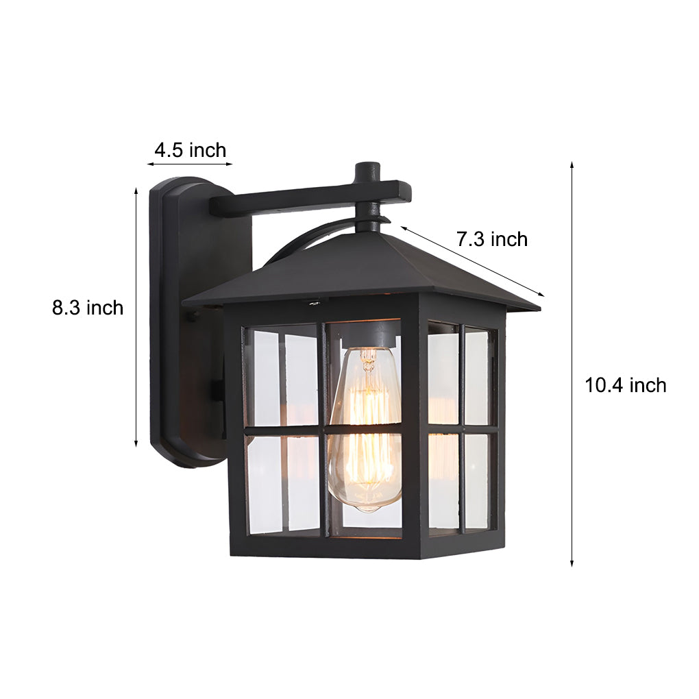 Black Outdoor Lantern Wall Sconce Waterproof Exterior Light with Glass Shade for Porch