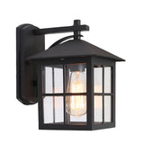 Black Outdoor Lantern Wall Sconce Waterproof Exterior Light with Glass Shade for Porch