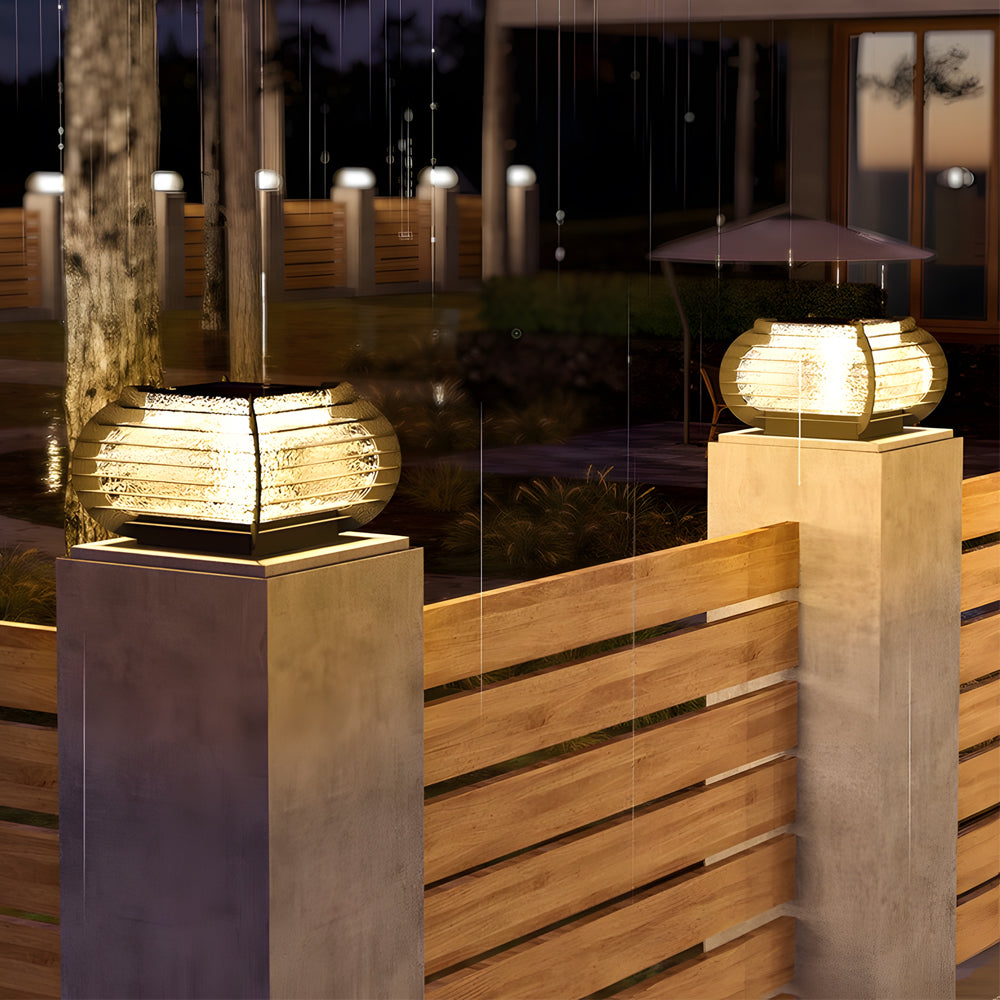 Black Outdoor Pier Mount Post Light with Lattice Design Solar and Hardwired Dual Power Path Lighting