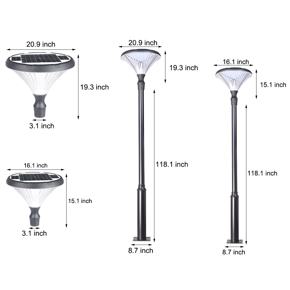 Black Outdoor Solar Powered LED Post Light Waterproof Garden Street Lamp with Pole Option