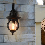 Black Outdoor Wall Lantern with Seeded Glass Globe and Curved Arm Design