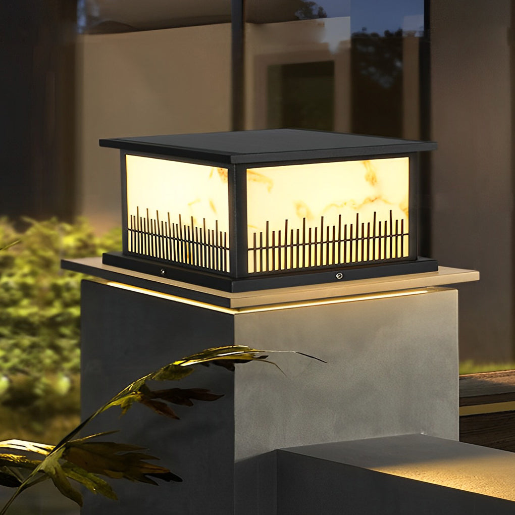 Black Retro Solar Fence Post Lights Waterproof Outdoor IP65 Pillar Lantern with 3 Color Dimming