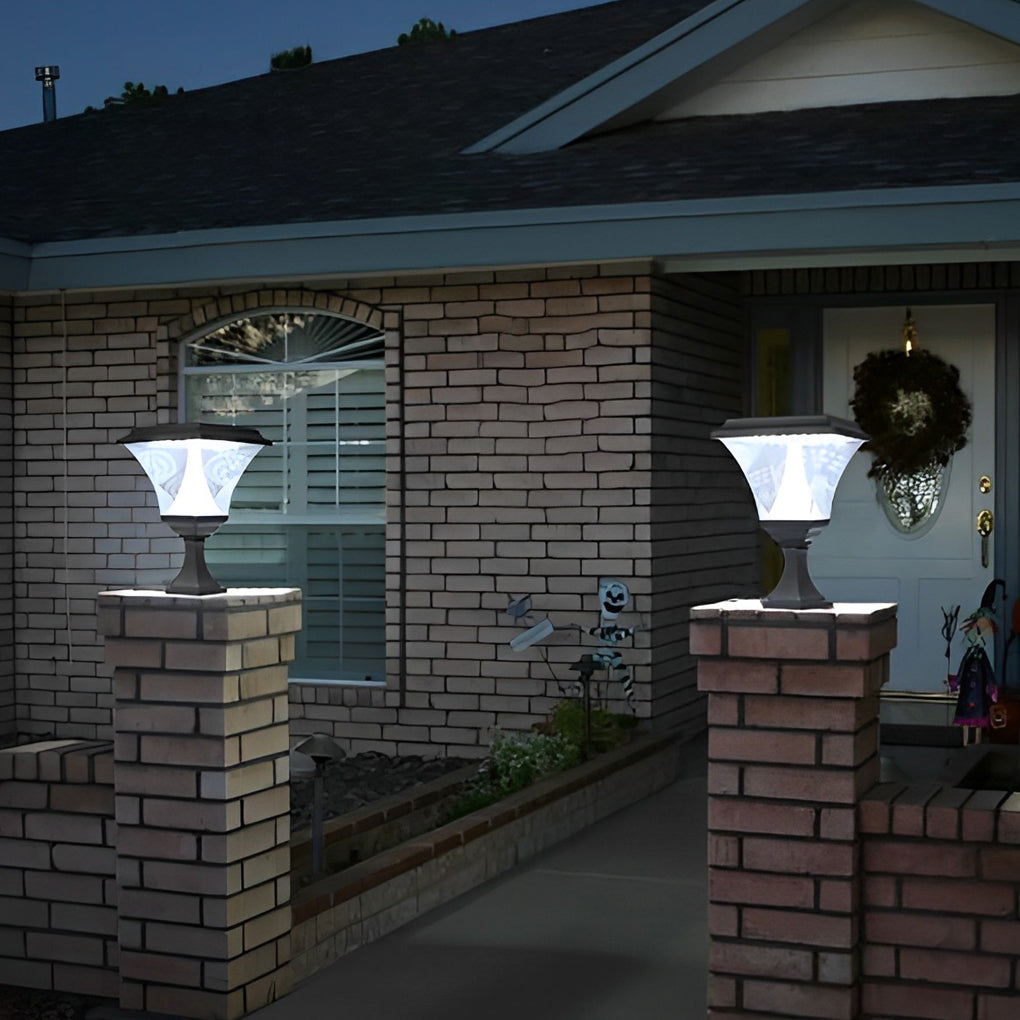Black Solar Powered LED Square Post Light Waterproof Retro Lantern for Garden Fence and Gate