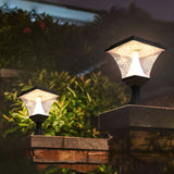 Black Solar Powered LED Square Post Light Waterproof Retro Lantern for Garden Fence and Gate