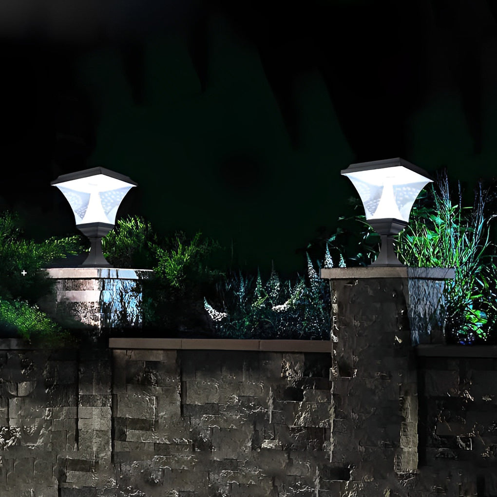 Black Solar Powered LED Square Post Light Waterproof Retro Lantern for Garden Fence and Gate