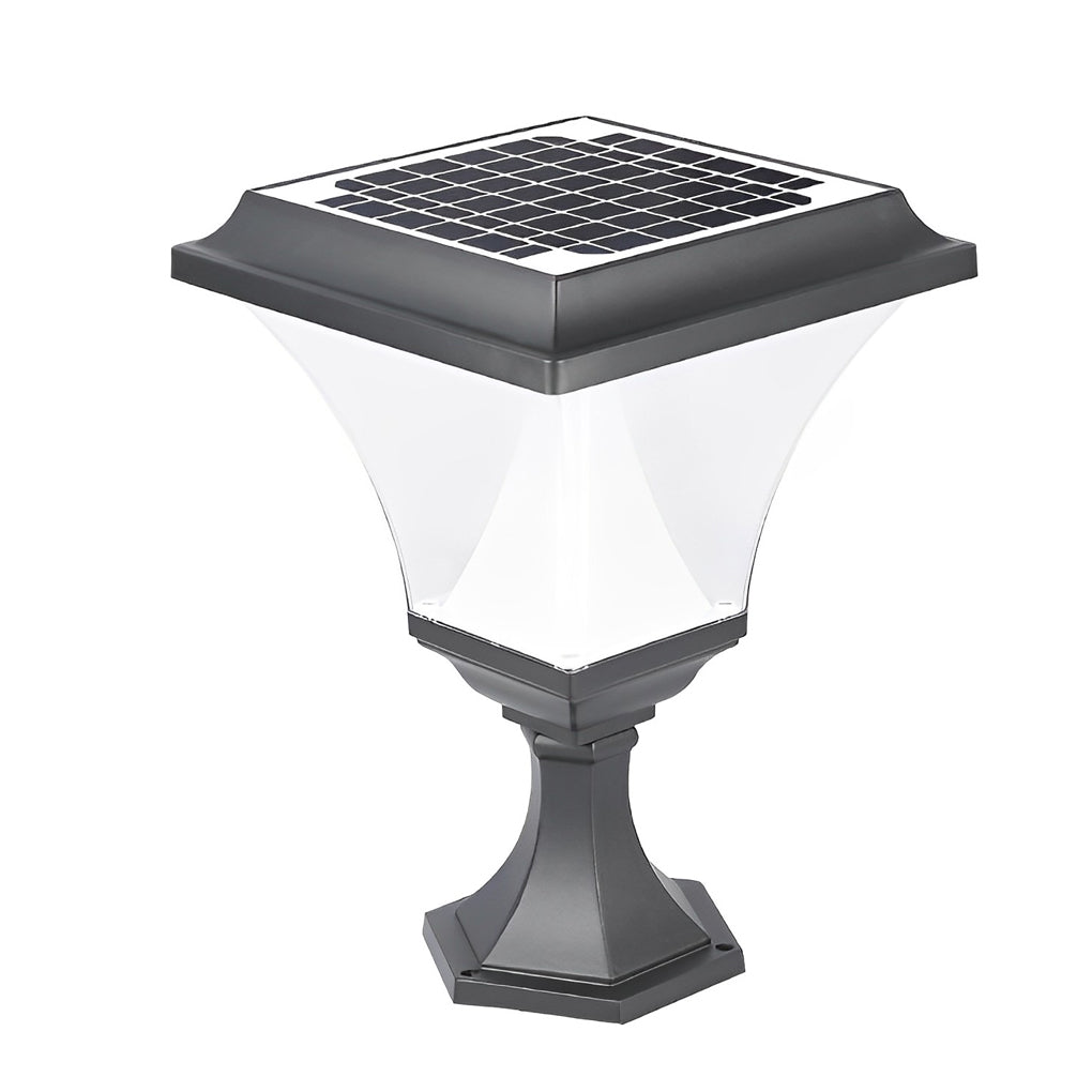 Black Solar Powered LED Square Post Light Waterproof Retro Lantern for Garden Fence and Gate