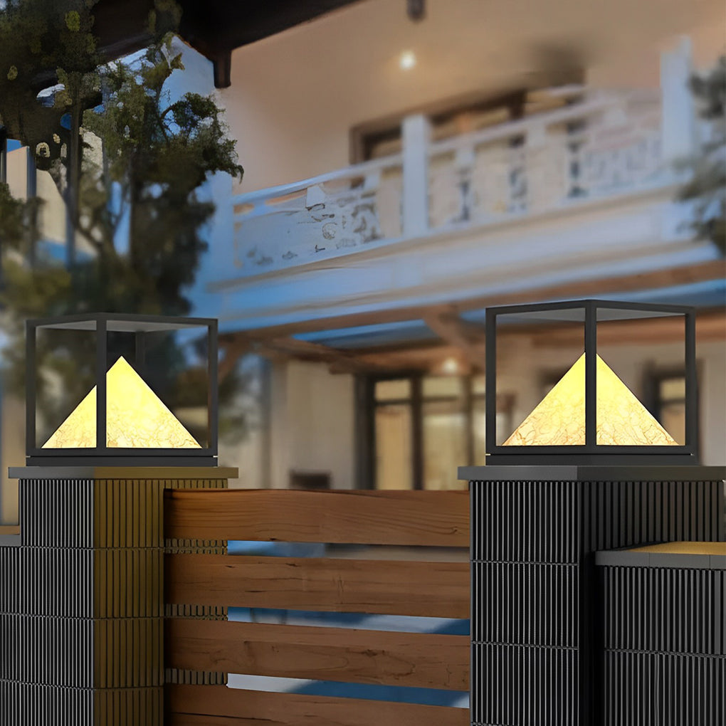 Black Square Mountain LED Solar Pillar Lights Waterproof Outdoor Post Cap Lighting