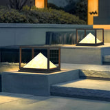 Black Square Mountain LED Solar Pillar Lights Waterproof Outdoor Post Cap Lighting