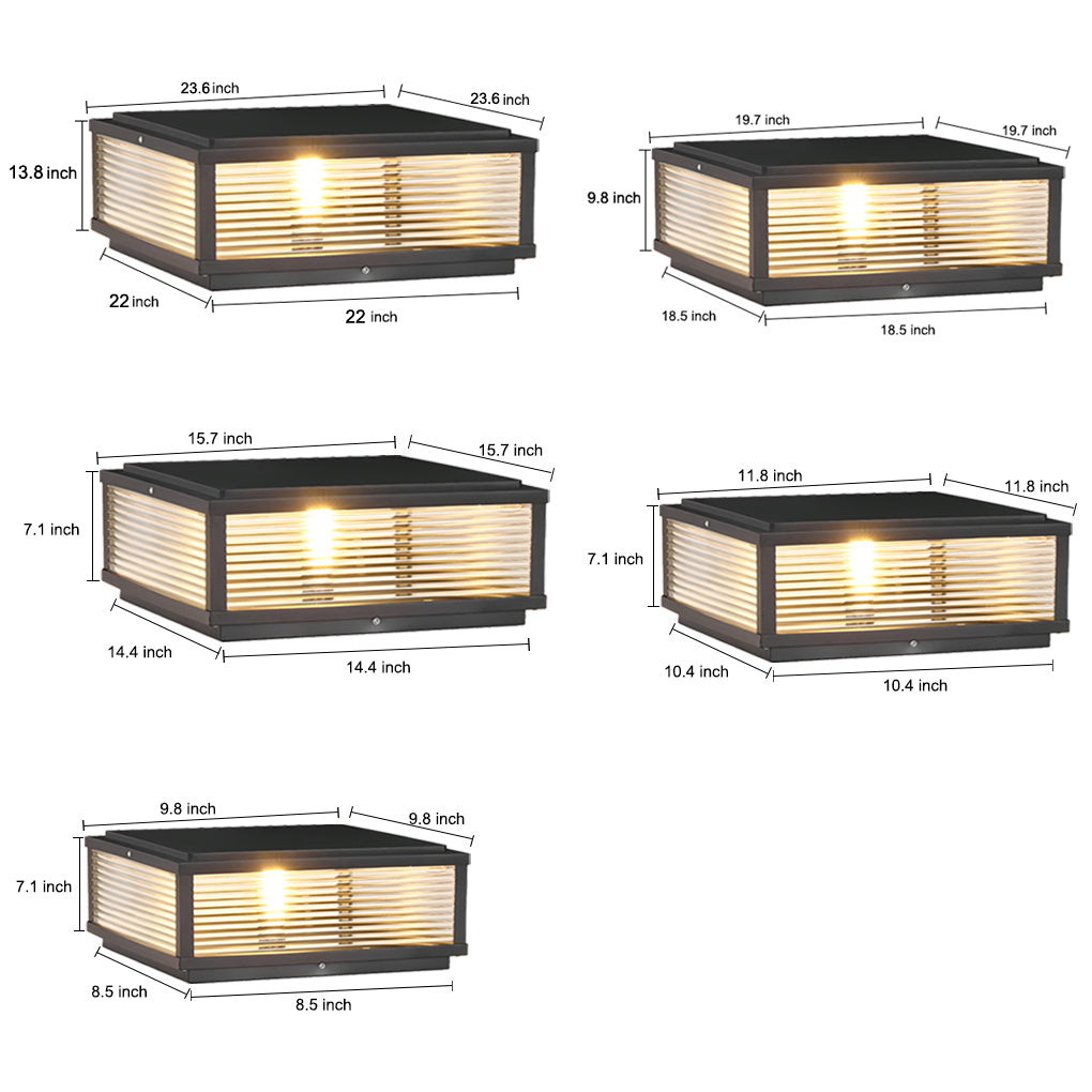 Black Square Ribbed Glass Outdoor Pier Mount Light for Pillar and Post Lighting