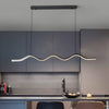 Black Wave Ribbon LED Linear Pendant Light Dimmable Kitchen Island Hanging Fixture Adjustable Height