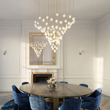 Bloom Ceramic Floral Pendant Light with White Porcelain Flower Buds and Brass Accents