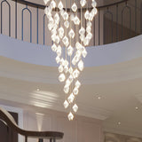 Bloom Ceramic Floral Pendant Light with White Porcelain Flower Buds and Brass Accents