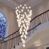Bloom Ceramic Floral Pendant Light with White Porcelain Flower Buds and Brass Accents