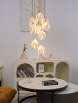 Bloom Ceramic Floral Pendant Light with White Porcelain Flower Buds and Brass Accents