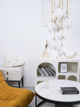 Bloom Ceramic Floral Pendant Light with White Porcelain Flower Buds and Brass Accents