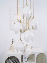 Bloom Ceramic Floral Pendant Light with White Porcelain Flower Buds and Brass Accents