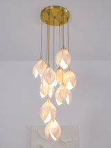 Bloom Ceramic Floral Pendant Light with White Porcelain Flower Buds and Brass Accents