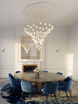 Bloom Ceramic Floral Pendant Light with White Porcelain Flower Buds and Brass Accents