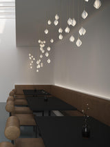 Bloom Ceramic Floral Pendant Light with White Porcelain Flower Buds and Brass Accents