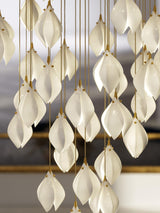 Bloom Ceramic Floral Pendant Light with White Porcelain Flower Buds and Brass Accents