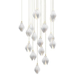 Bloom Ceramic Floral Pendant Light with White Porcelain Flower Buds and Brass Accents