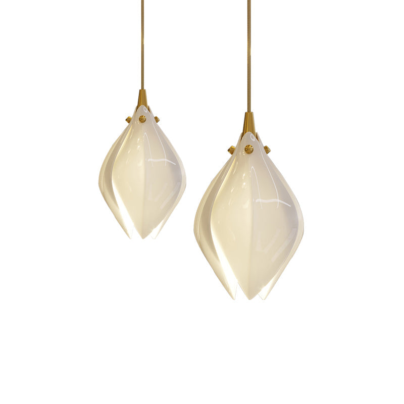 Bloom Ceramic Floral Pendant Light with White Porcelain Flower Buds and Brass Accents