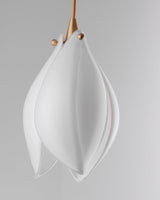 Bloom Ceramic Floral Pendant Light with White Porcelain Flower Buds and Brass Accents