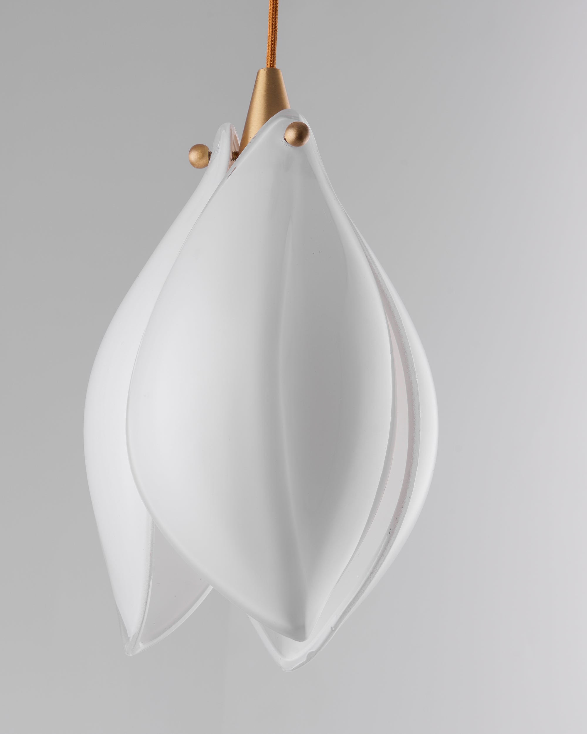Bloom Ceramic Floral Pendant Light with White Porcelain Flower Buds and Brass Accents