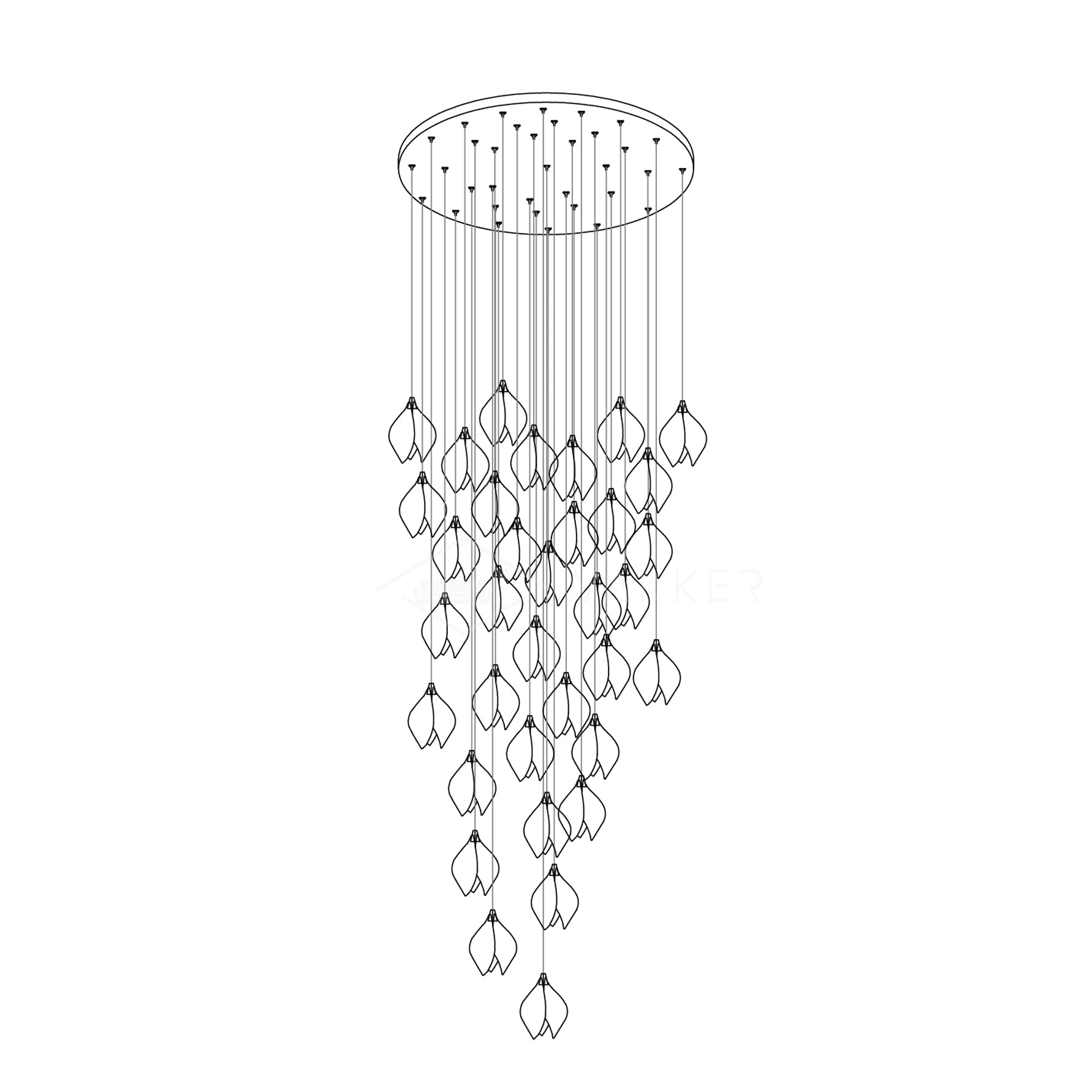 Bloom Ceramic Floral Pendant Light with White Porcelain Flower Buds and Brass Accents