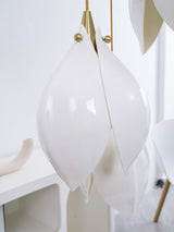 Bloom Ceramic Floral Pendant Light with White Porcelain Flower Buds and Brass Accents