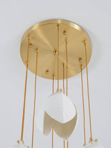 Bloom Ceramic Floral Pendant Light with White Porcelain Flower Buds and Brass Accents