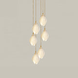 Bloom Ceramic Floral Pendant Light with White Porcelain Flower Buds and Brass Accents