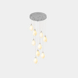 Bloom Ceramic Floral Pendant Light with White Porcelain Flower Buds and Brass Accents