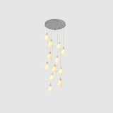 Bloom Ceramic Floral Pendant Light with White Porcelain Flower Buds and Brass Accents
